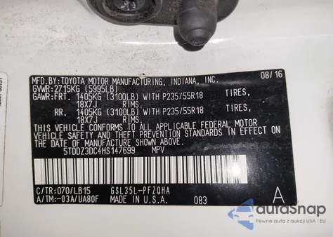 2017 Toyota Sienna Limited Premium 7 Passenger from USA, damaged, VIN 5TDDZ3DC4HS147699